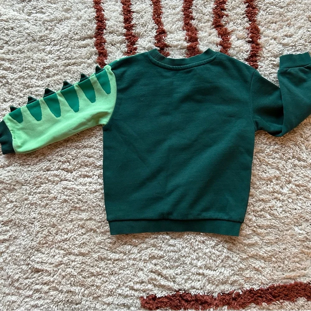 H&M Cool T-Rex Dino Graphic Cotton Terry Sweatpant Top Outfit Dark Green Size 4T